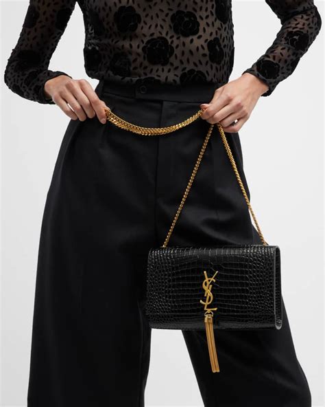 kate monogram ysl medium crocodile-embossed tassel shoulder bag|Saint Laurent Kate Monogram YSL Medium Crocodile.